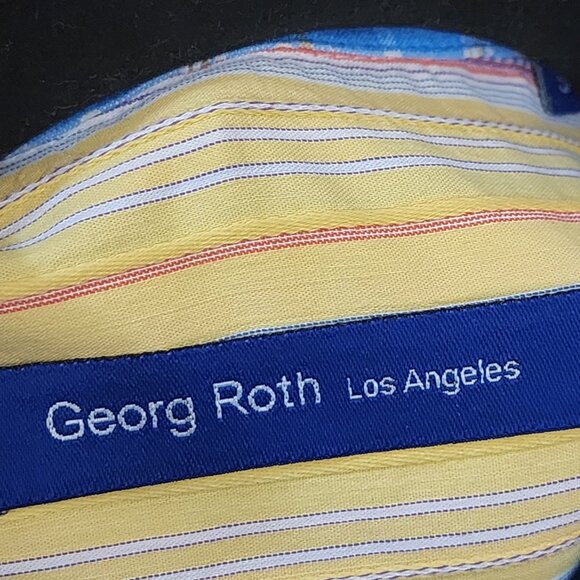 Georg Roth Yellow Stripe Cotton Blend Contrast Flip Cuff Shirt - Picture 4 of 6